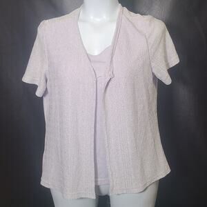 Vintage 90s Bentley metallic baby blue knit faux cardigan T-shirt size large